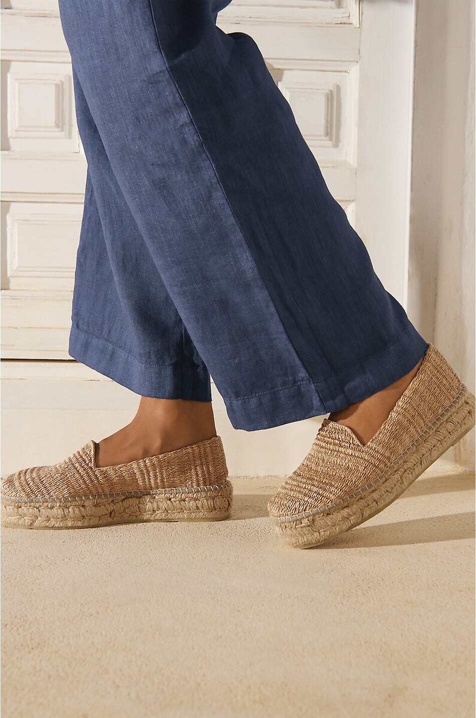 MANEBI Raffia Stripes Double Sole woven platform espadrilles Women BEIGE 4