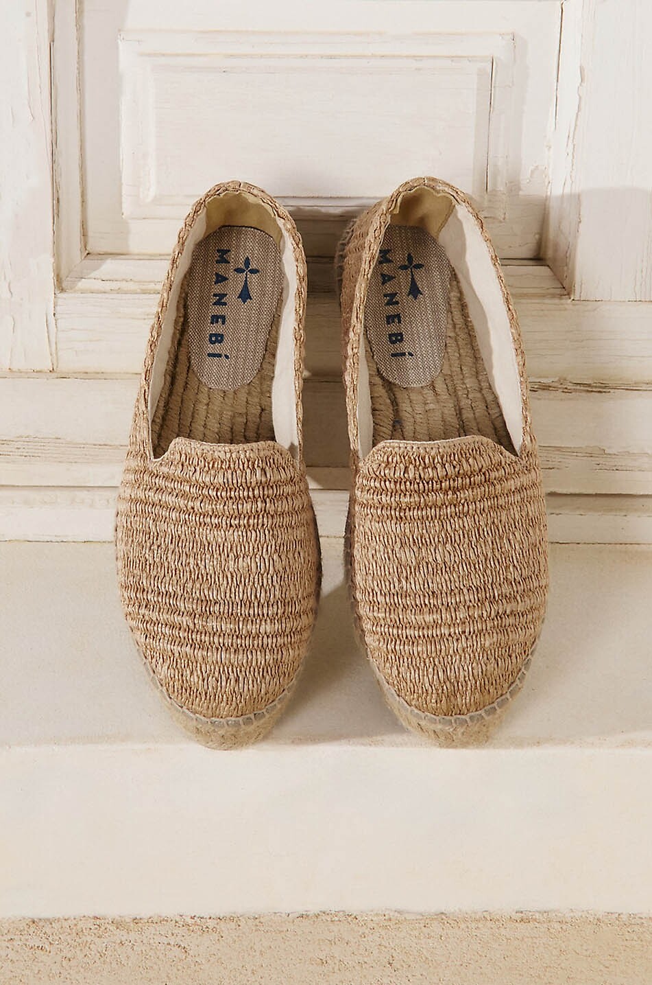MANEBI Raffia Stripes Double Sole woven platform espadrilles Women BEIGE 5