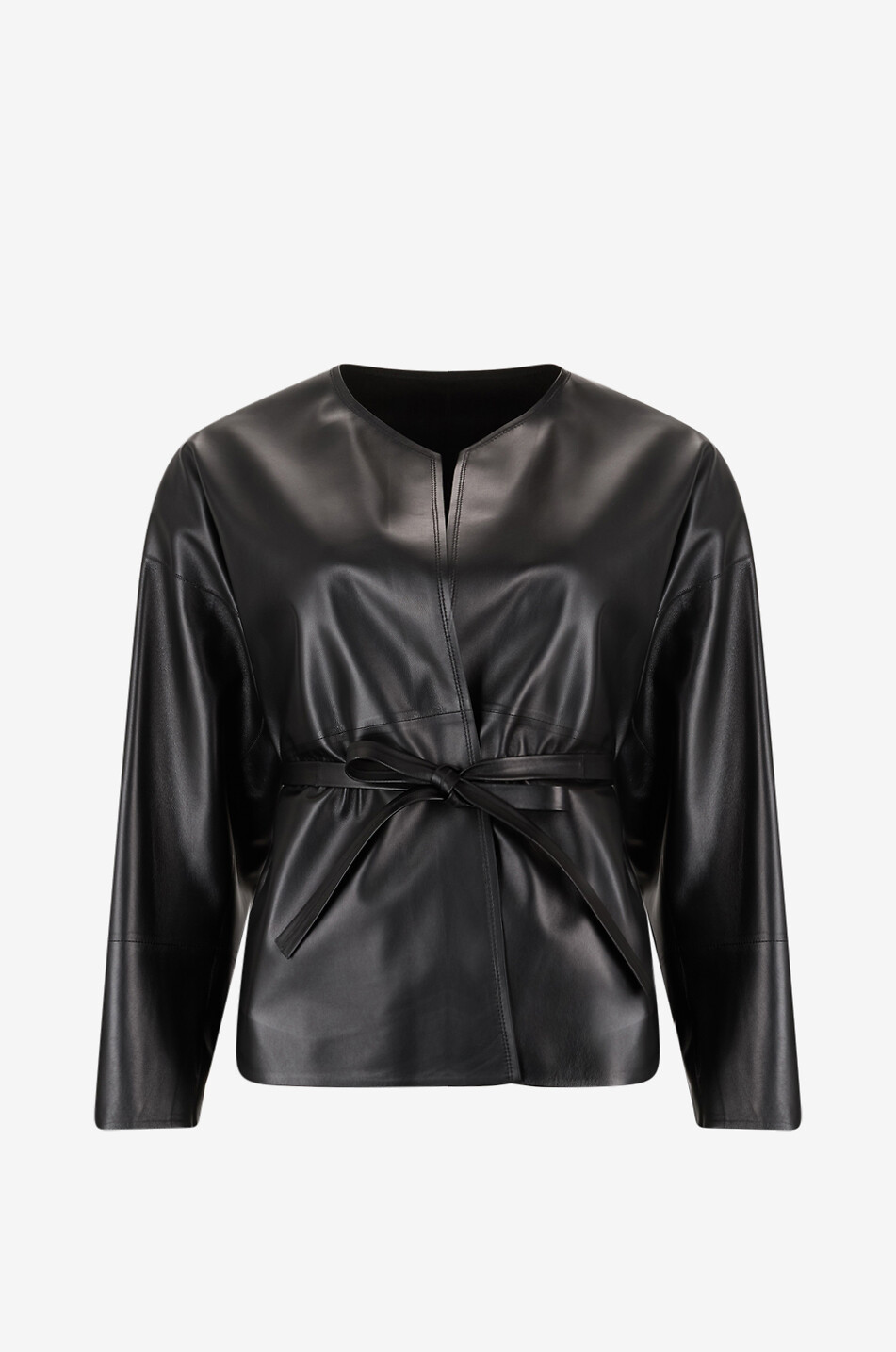 BONGÉNIE Veste courte en cuir nappa avec ceinture Carmen Femme NOIR 1