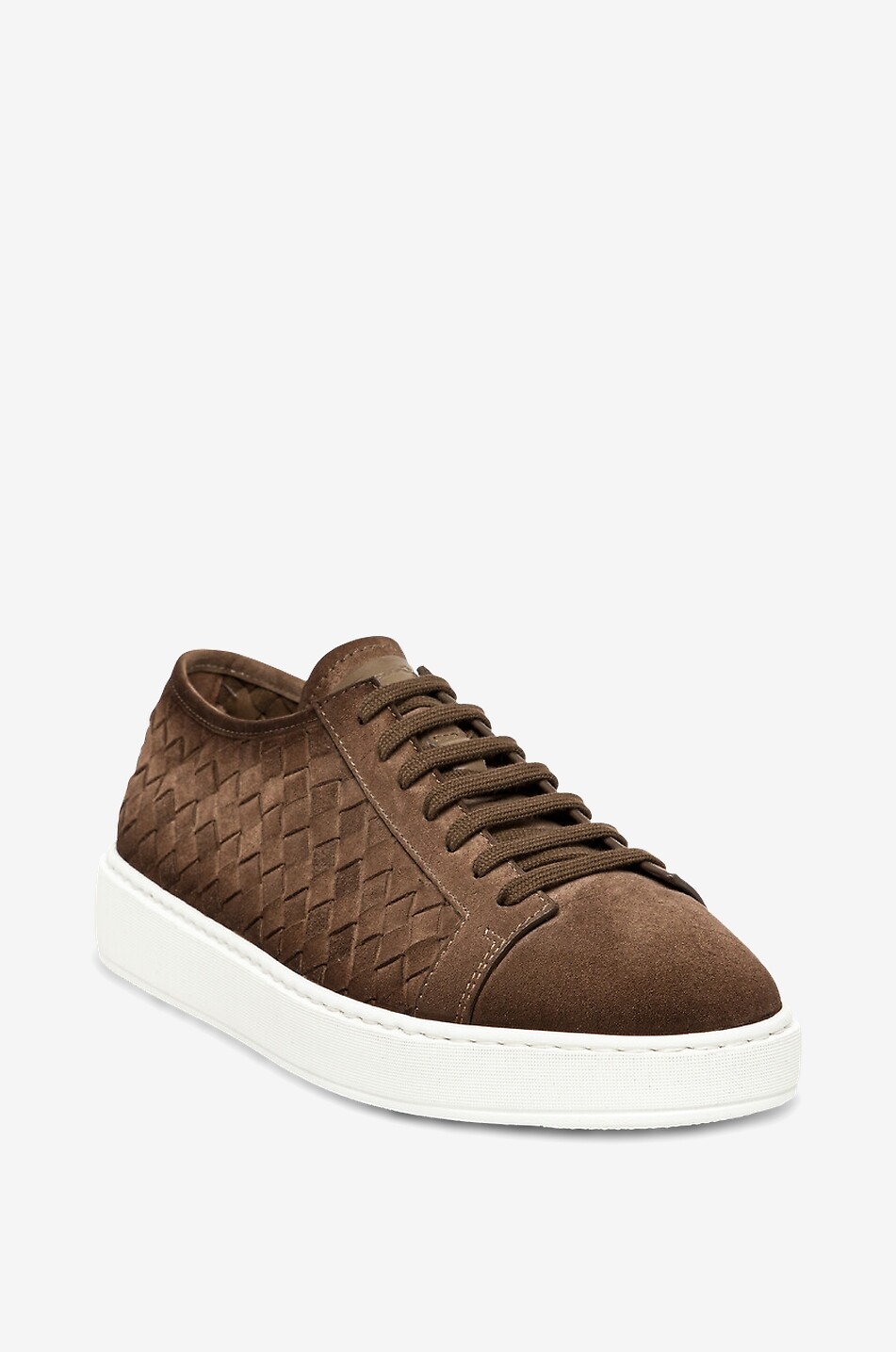 SANTONI Intrecci low-top lace-up sneakers in woven suede Men BROWN 1