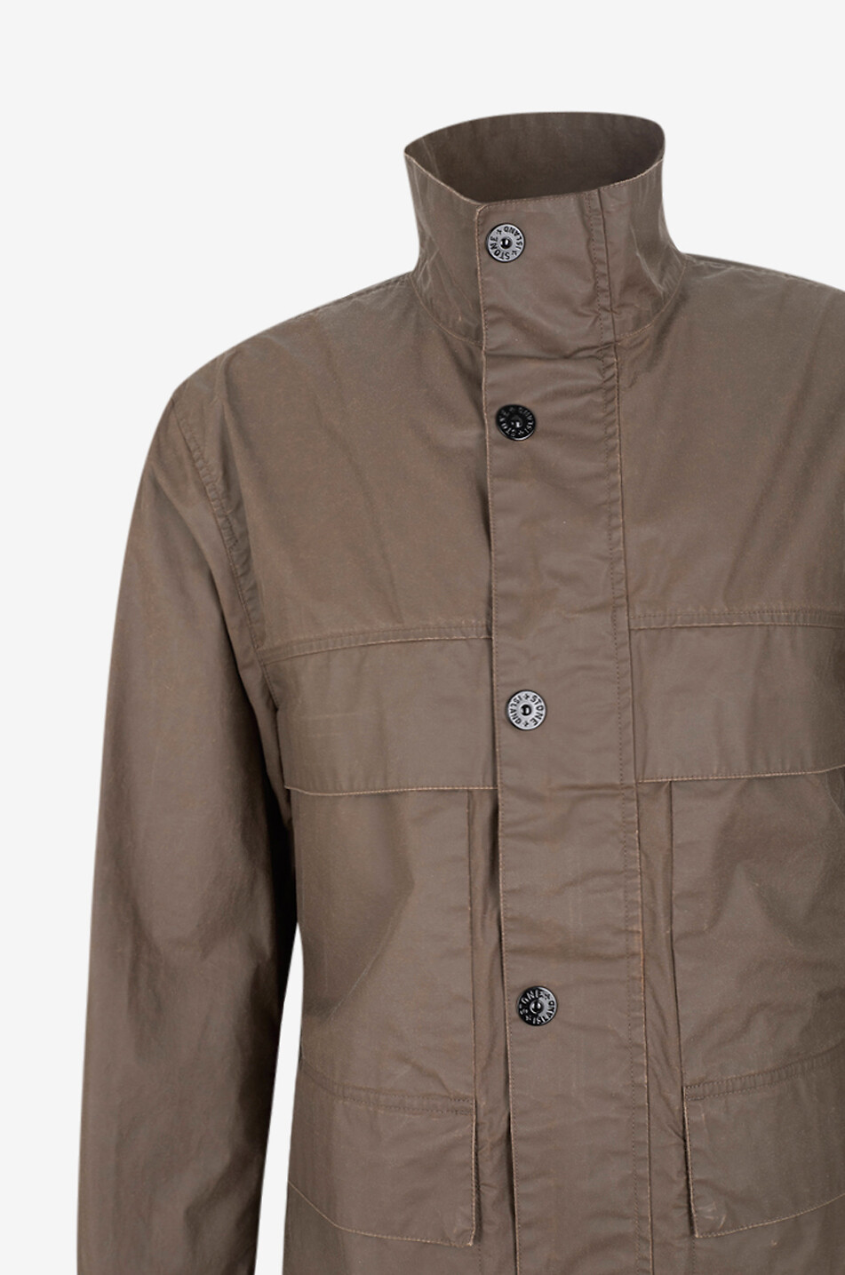 STONE ISLAND Short stand-up collar waxed canvas lightweight jacket Men BROWN 3
