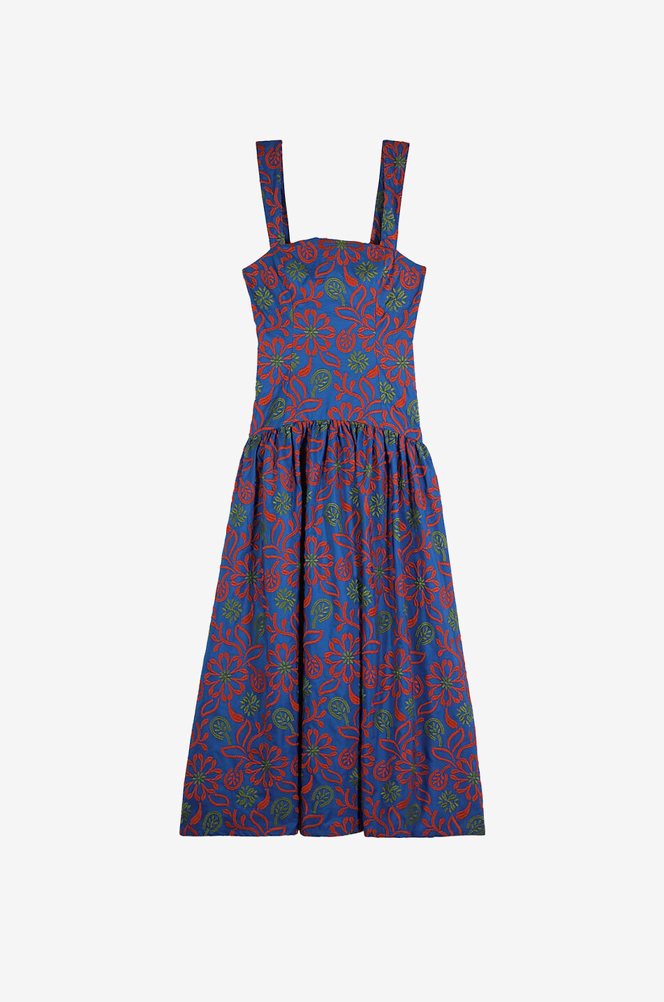 MARIA DE LA ORDEN Tailliertes Midi-Kleid mit Rundhalsausschnitt aus Leinen Doha Damen BLAU 1