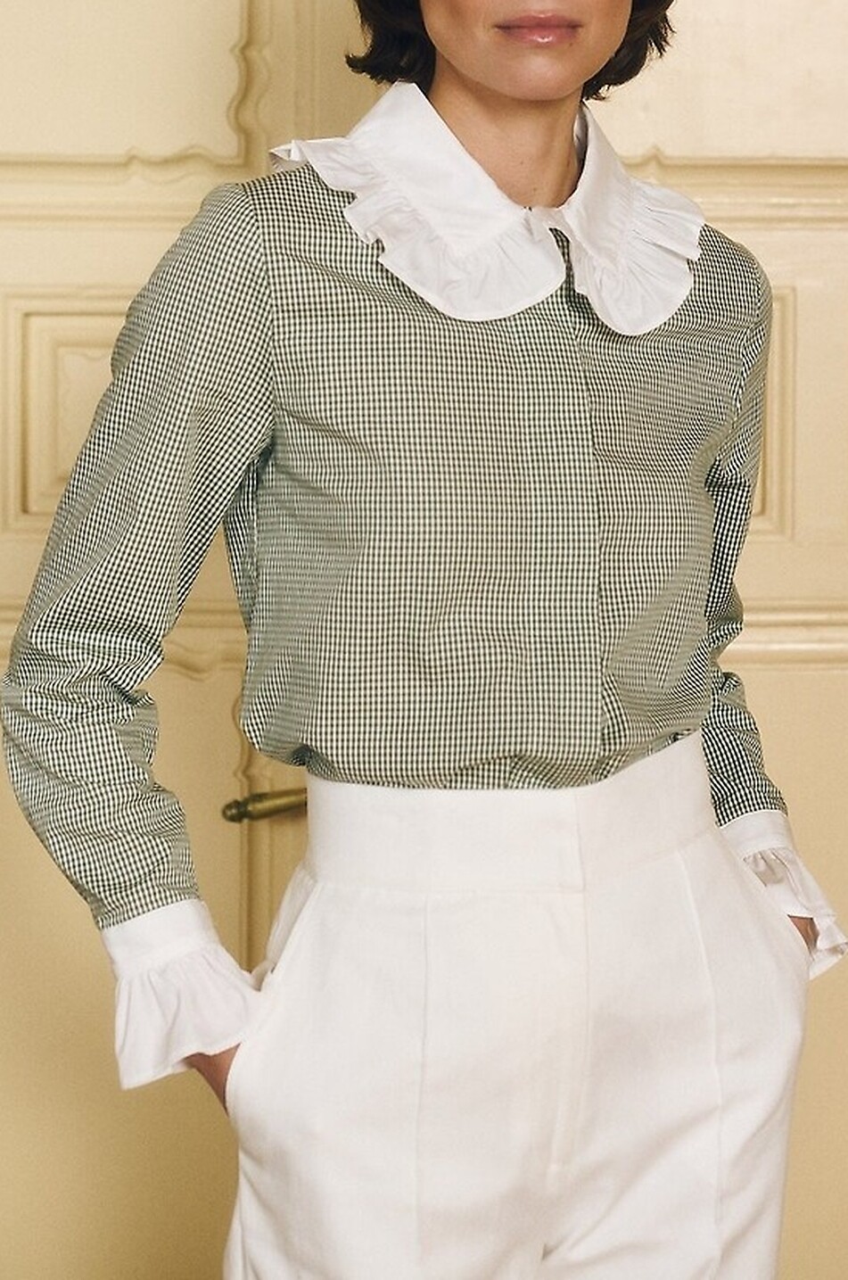 MARIA DE LA ORDEN Chemise à col claudine à carreaux en coton Boissiere Femme VERT 5