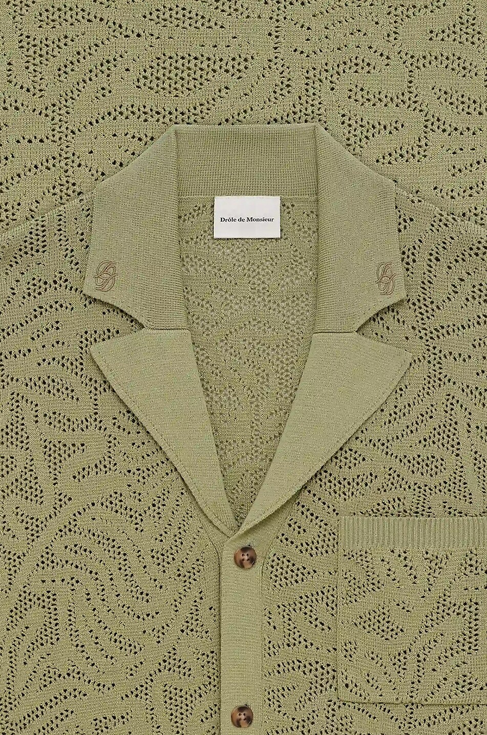 DROLE DE MONSIEUR Kurzarm-Lochstrick-Hemd Maille Dentelle Herren KHAKI 2