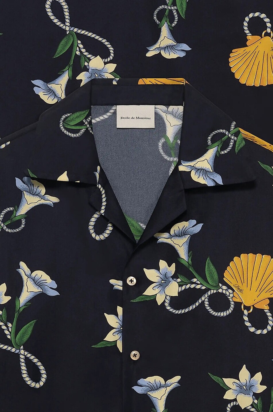 DROLE DE MONSIEUR Shell short-sleeved silk shirt Men DARK BLUE 2