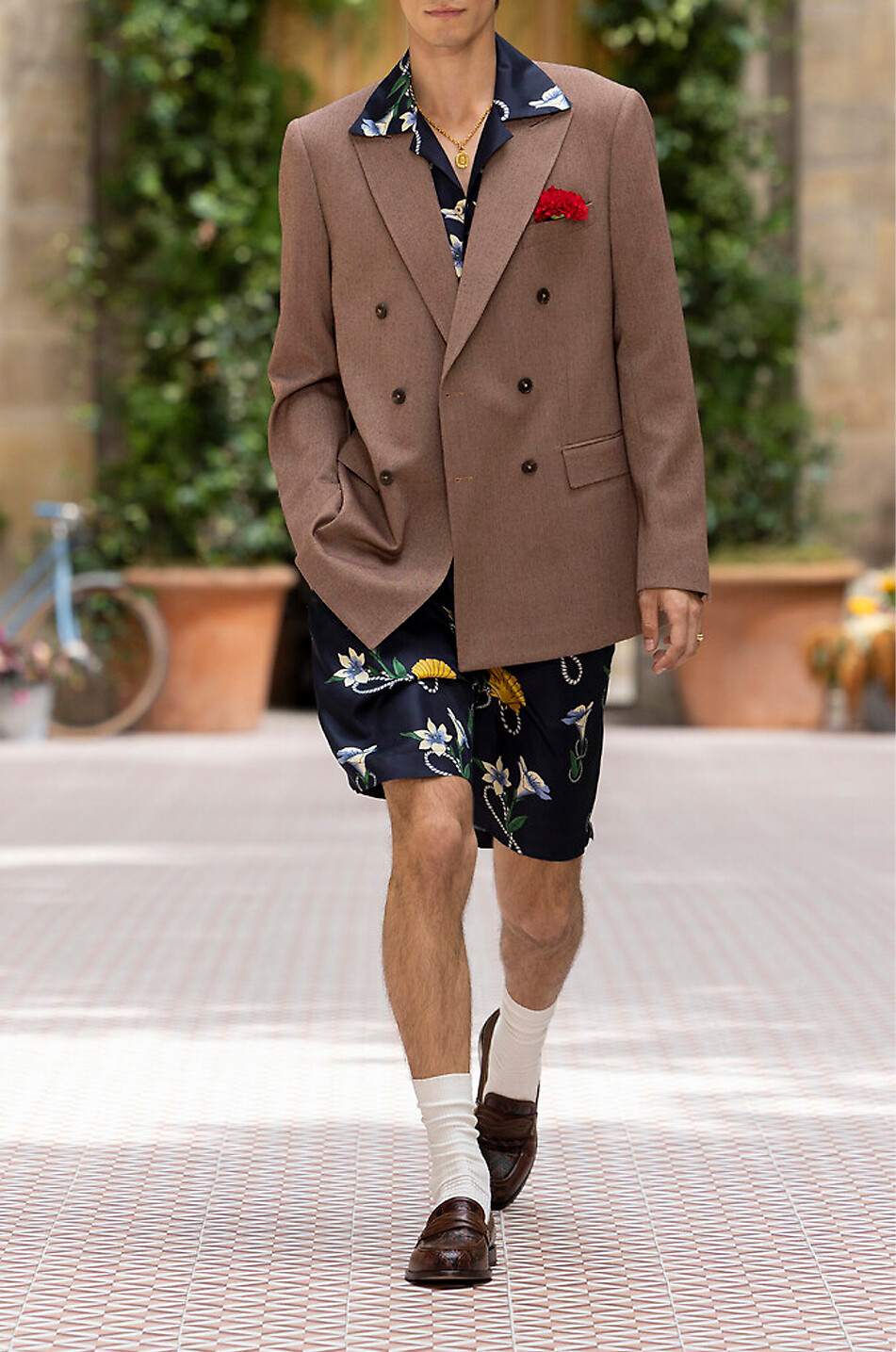 DROLE DE MONSIEUR Shell printed silk twill Bermuda shorts Men DARK BLUE 3