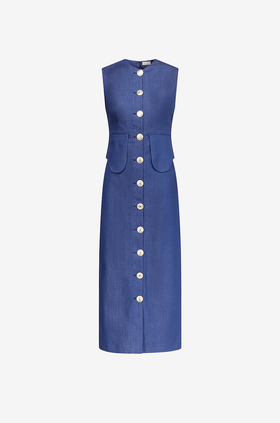 Tailliertes Midi-Kleid ohne Ärmel aus Denim Laetitia
