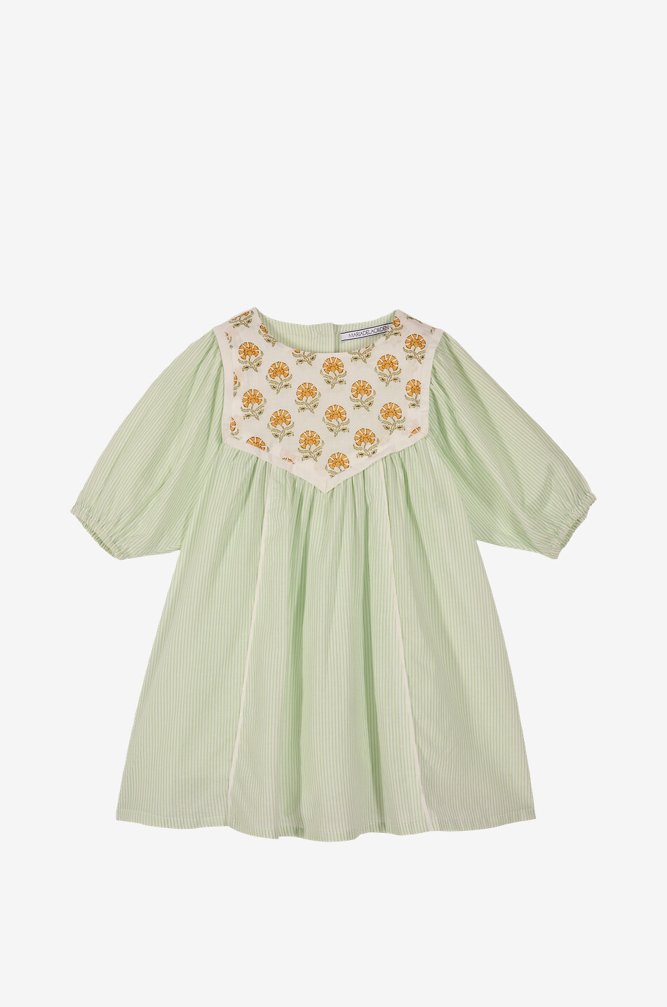 MARIA DE LA ORDEN Gabriella floral bib cotton girl's dress Girl LIGHT GREEN 1