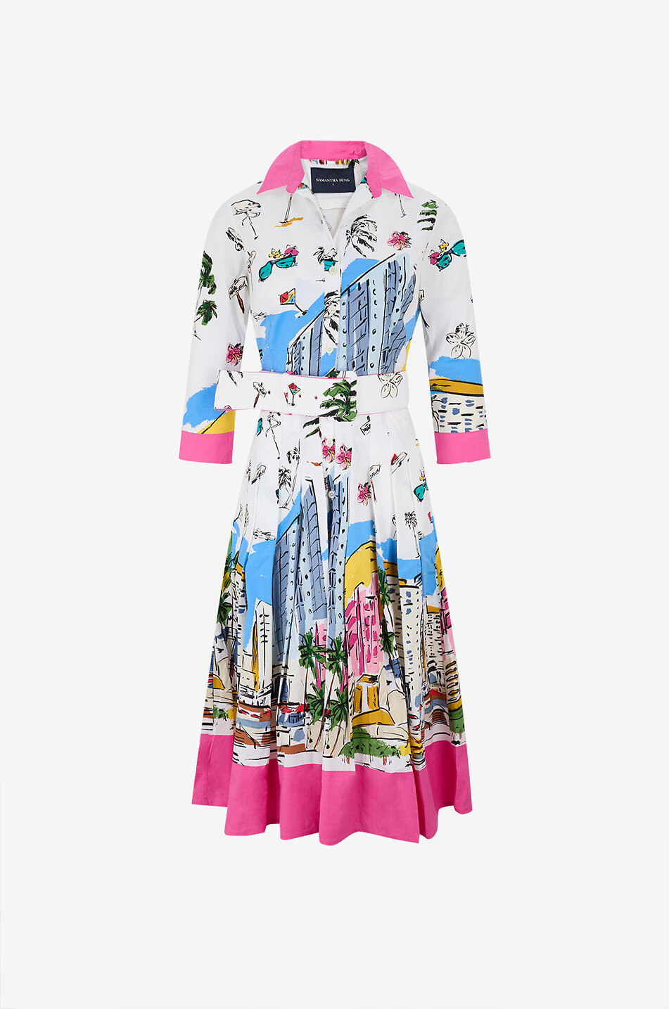 SAMANTHA SUNG Audrey cotton empire waist midi shirt dress Women MULTI COLOURED 1