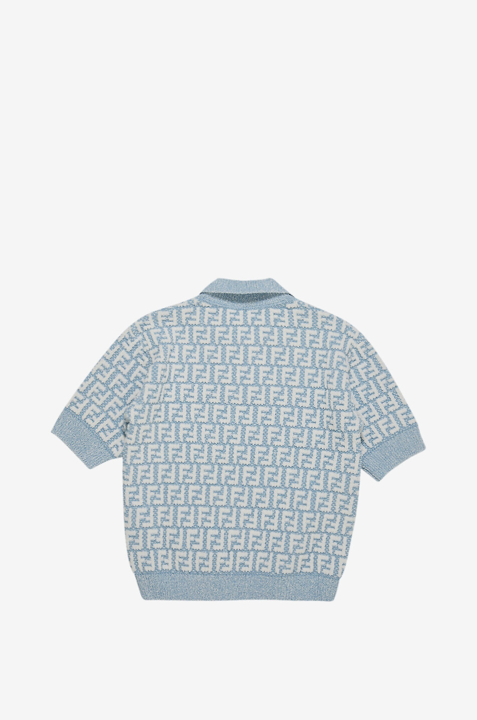 FENDI Jungen-Kurzarm-Jacquard-Strick-Polohemd FF Junge HELLBLAU 2