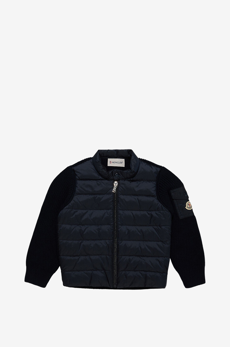 MONCLER Cotton knit and down yoke baby cardigan Baby DARK BLUE 1