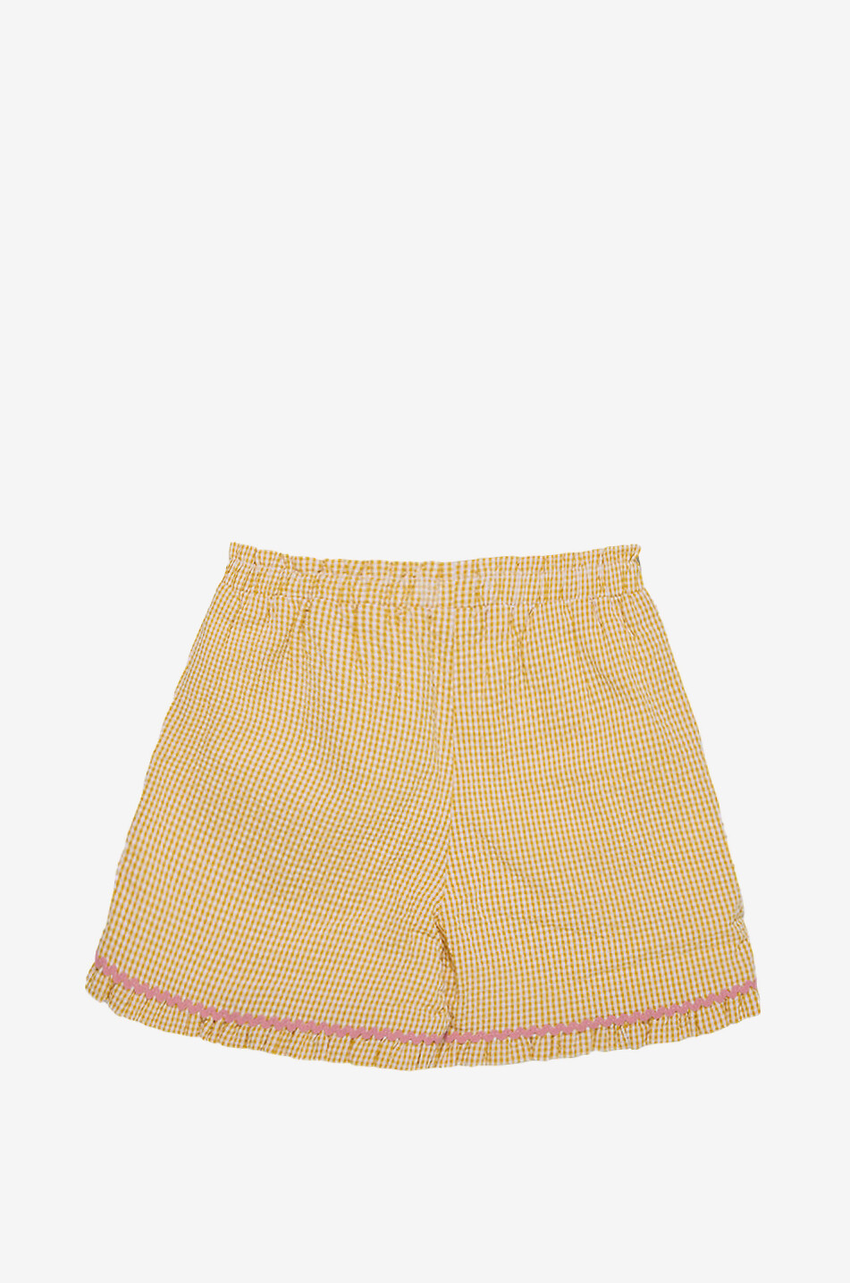 LA COQUETA Karierte Seersucker-Shorts mit Stickerei für Mädchen Flores Mädchen GELB 2
