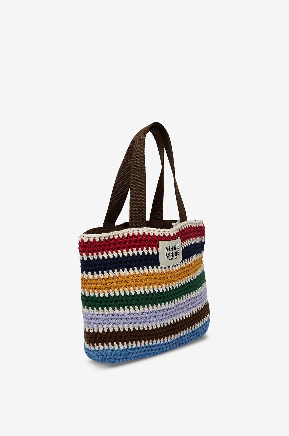 MARIEMARIE AMSTERDAM Sac cabas crocheté rayé en coton bio Pienie Small Femme MARRON 2