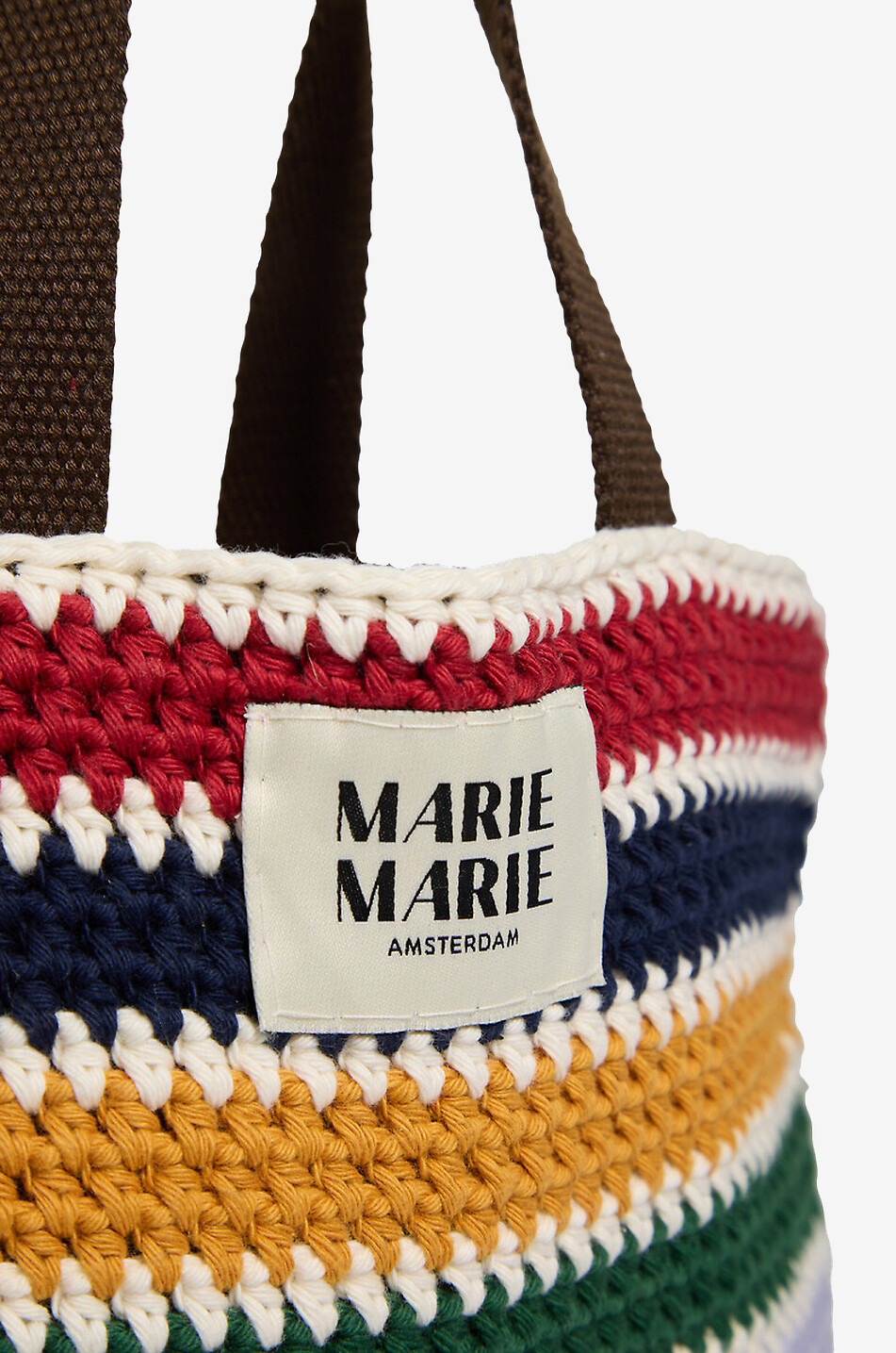 MARIEMARIE AMSTERDAM Sac cabas crocheté rayé en coton bio Pienie Small Femme MARRON 5