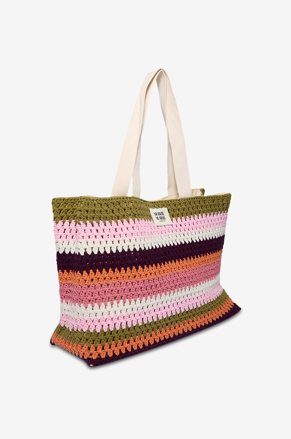 MARIEMARIE AMSTERDAM Mimi striped cotton crochet tote bag Women KHAKI 2