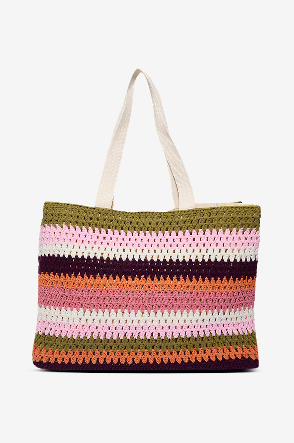 MARIEMARIE AMSTERDAM Mimi striped cotton crochet tote bag Women KHAKI 3