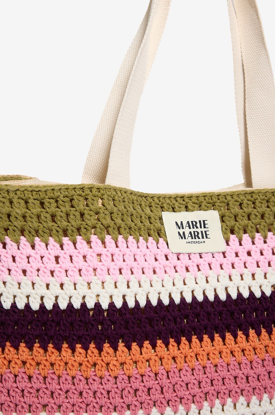 MARIEMARIE AMSTERDAM Mimi striped cotton crochet tote bag Women KHAKI 5