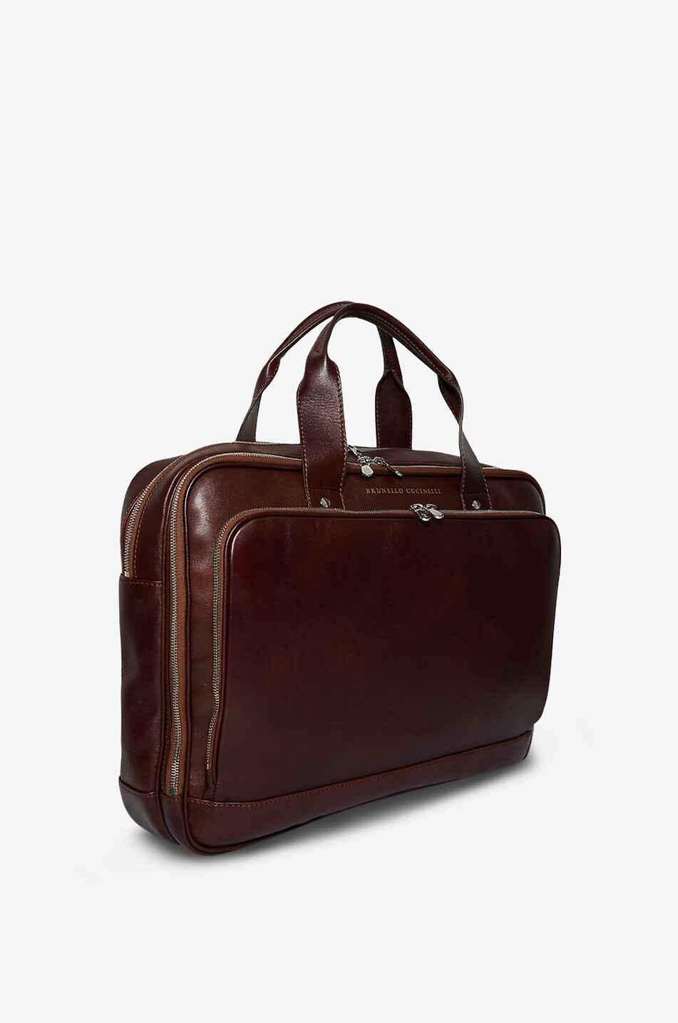 BRUNELLO CUCINELLI Rectangular briefcase in aged leather Men DARK BROWN 2