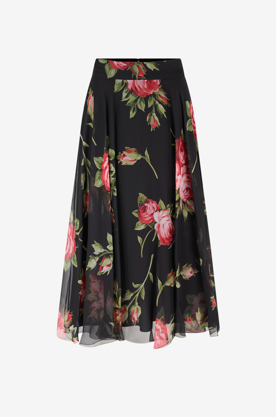 DOLCE & GABBANA Jupe midi imprimée floral en crêpe de soie Femme NOIR 1