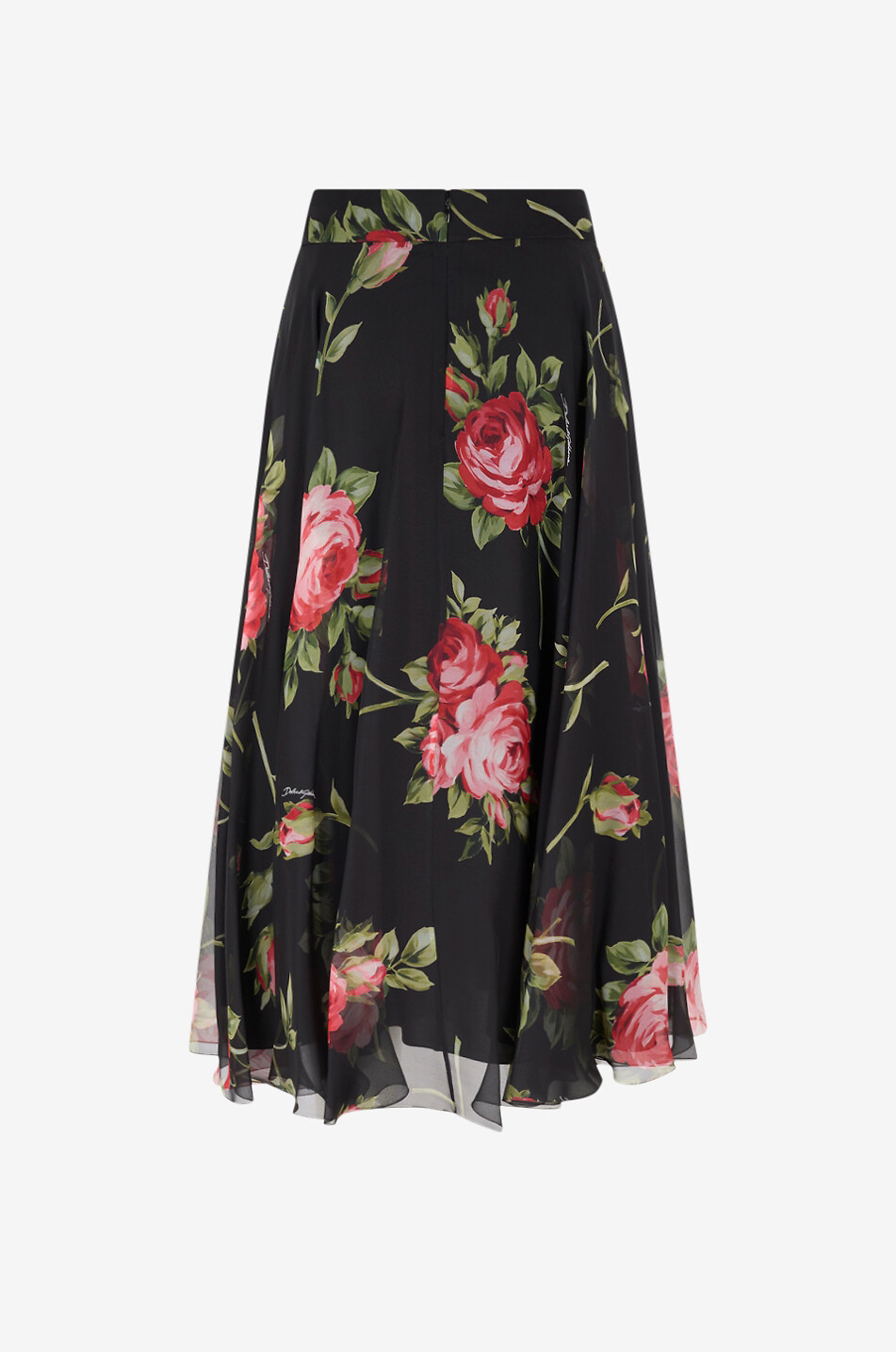 DOLCE & GABBANA Jupe midi imprimée floral en crêpe de soie Femme NOIR 2