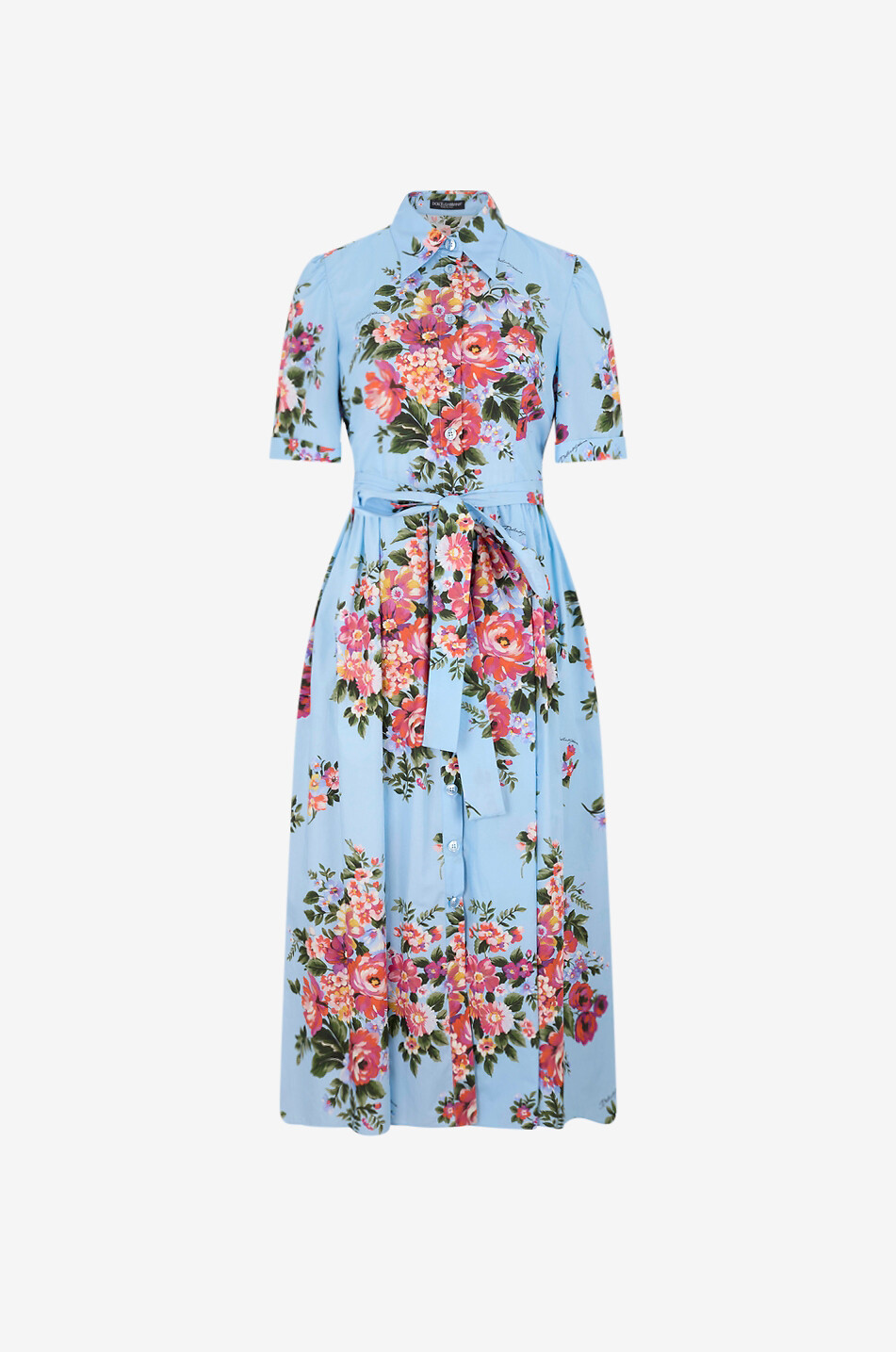 Belted floral print midi shirt dress
