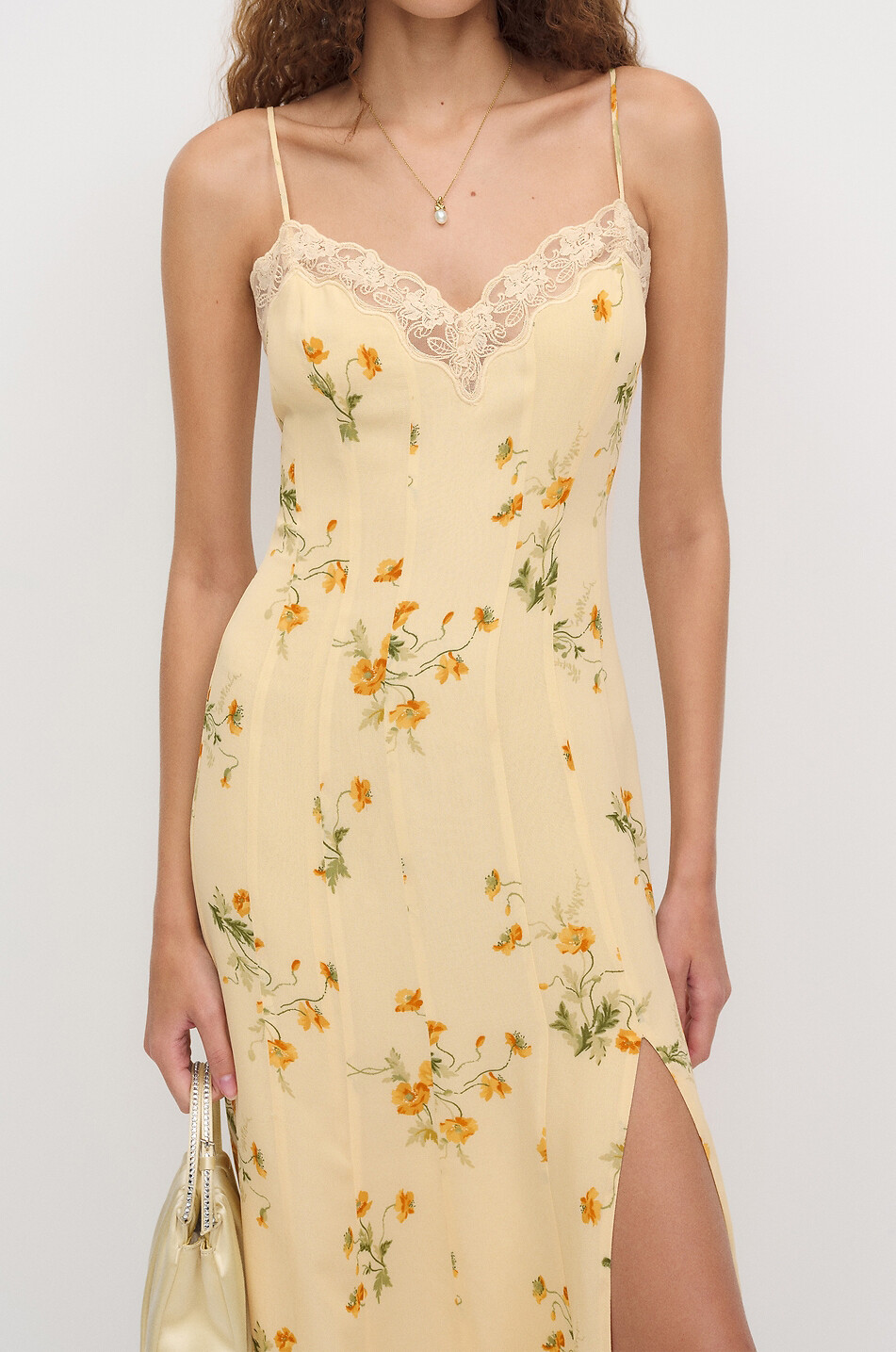 REFORMATION Robe lingerie midi cintrée en crêpe fleurie Lucine Femme MULTICOLORE 4