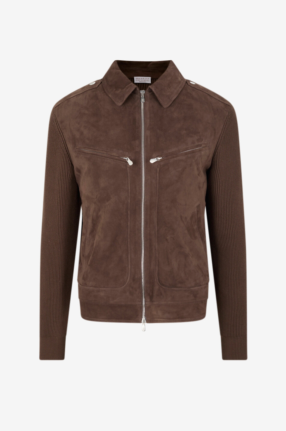 BRUNELLO CUCINELLI Suede and cotton knit blouson Men DARK BROWN 1