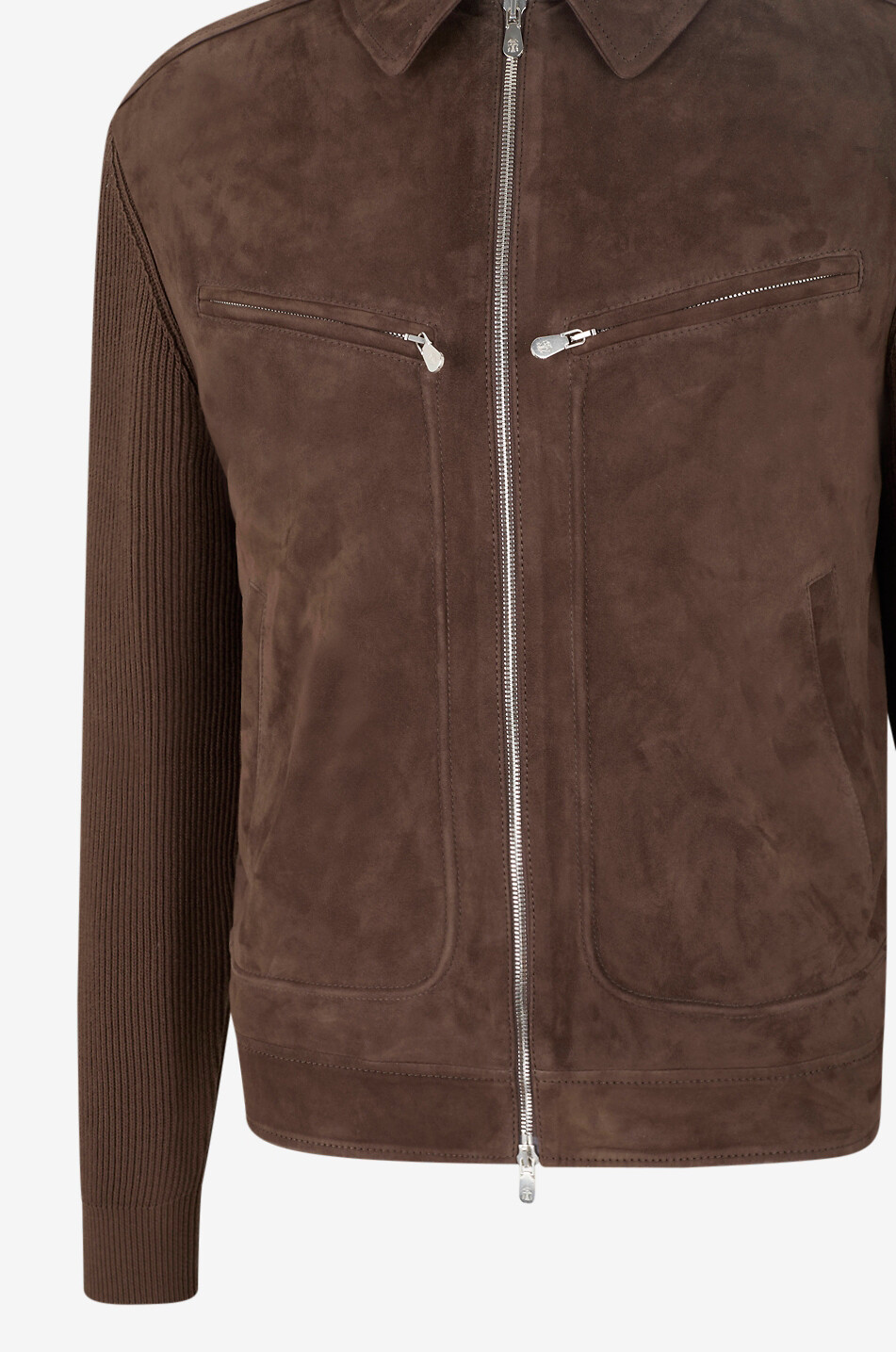 BRUNELLO CUCINELLI Suede and cotton knit blouson Men DARK BROWN 3