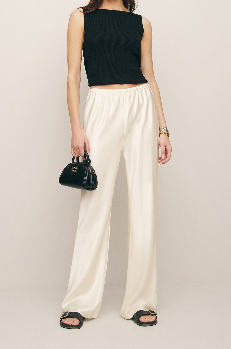 REFORMATION Gale satin mid-rise wide-leg trousers Women WHITE 3
