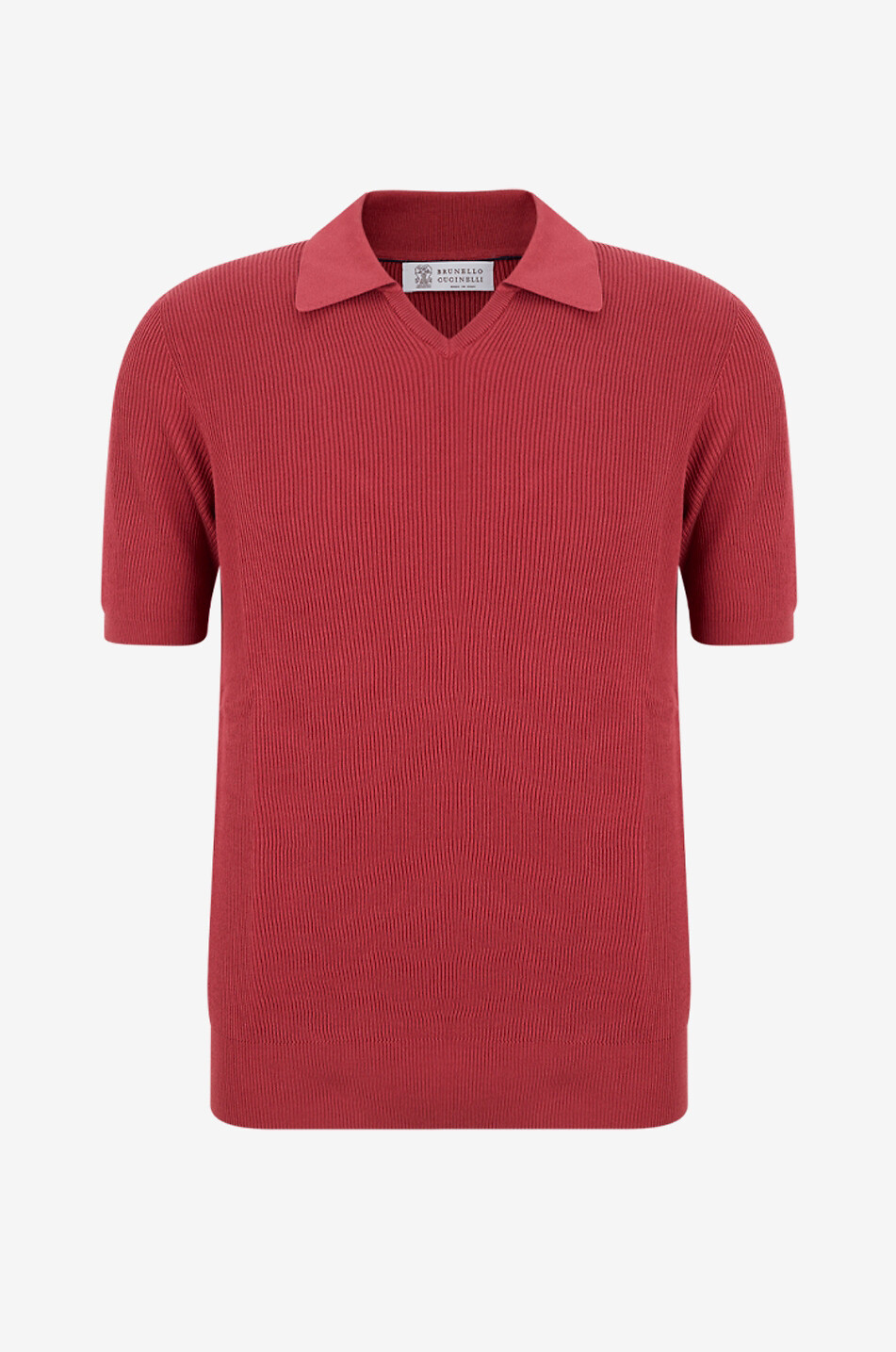 BRUNELLO CUCINELLI Rippstrick-Kurzarm-Polohemd aus Baumwolle Herren ROT 1