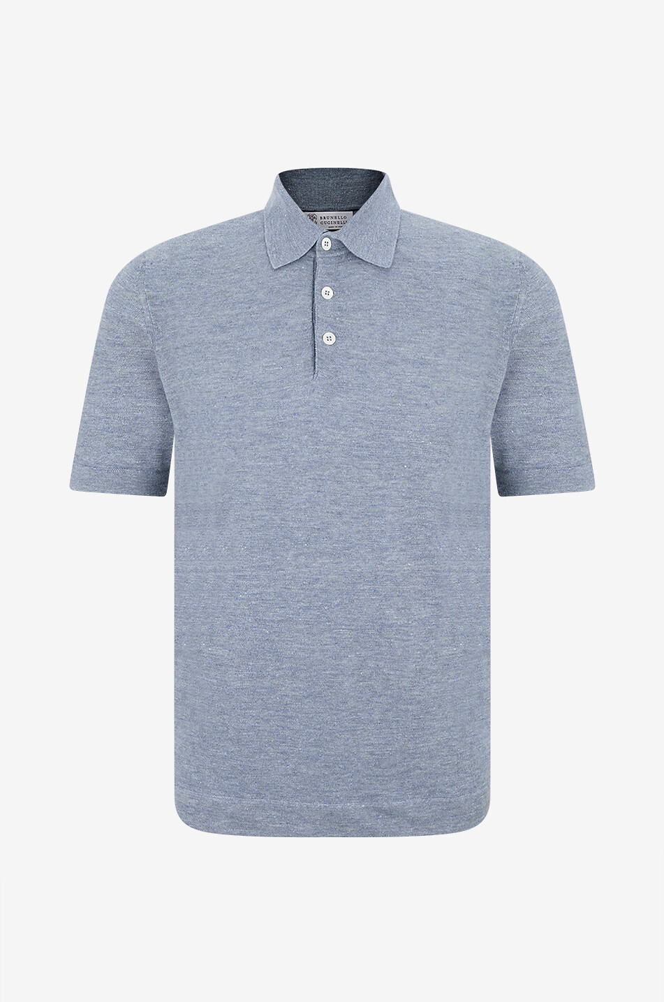 BRUNELLO CUCINELLI Cotton and linen knit polo shirt with contrast detail Men MEDIUM BLUE 1