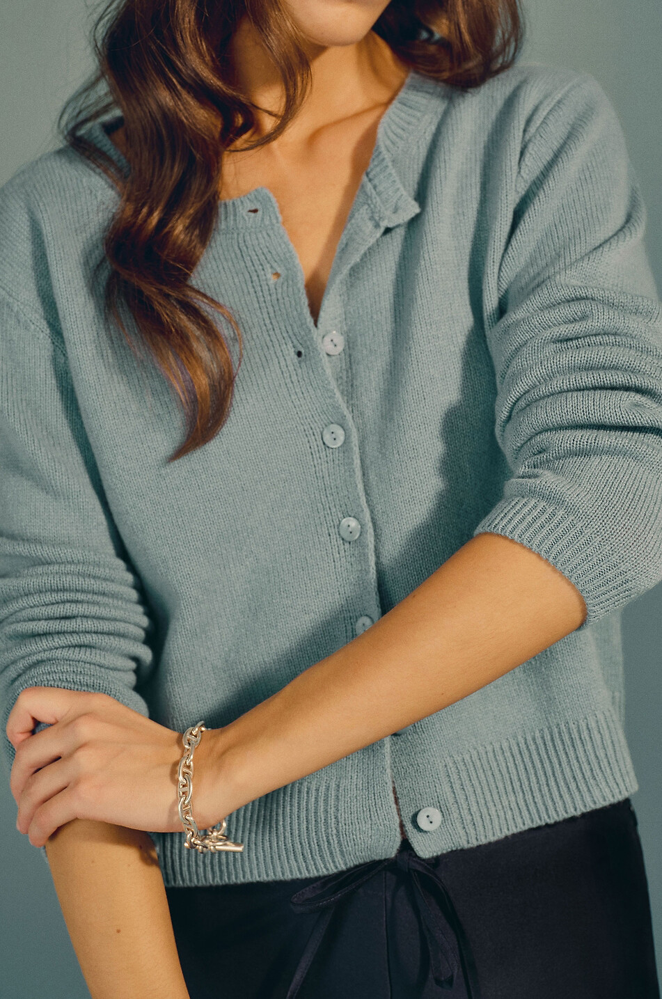 REFORMATION Clara blended cashmere crew neck cardigan Women LIGHT BLUE 5