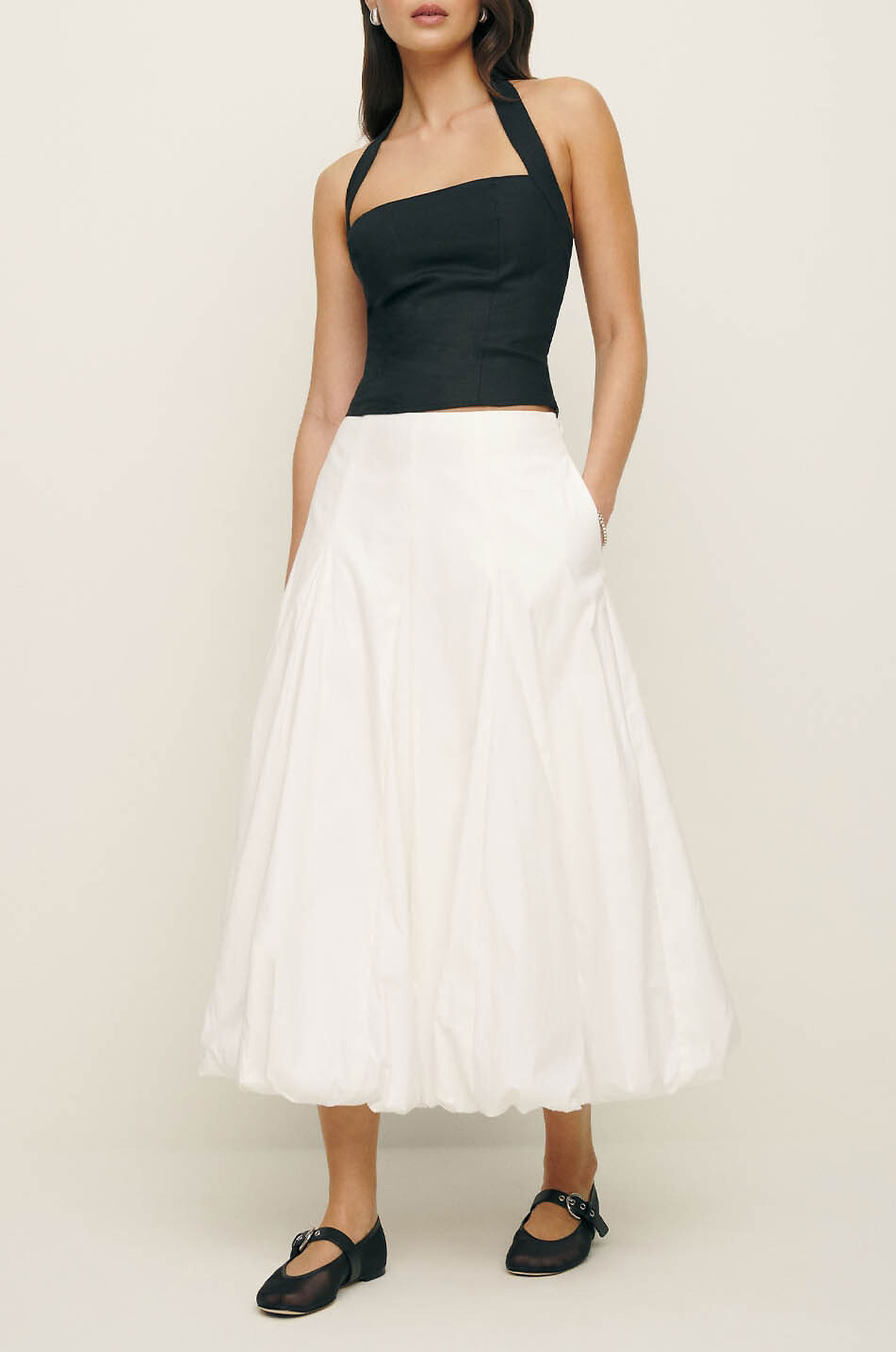 REFORMATION Top dos nu à col carré en lin Malika Femme NOIR 3