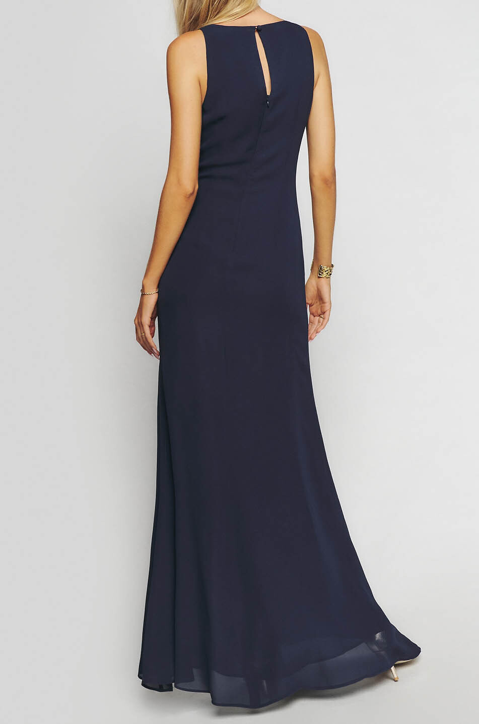 REFORMATION Senna Forest long draped crepe sleeveless dress Women DARK BLUE 4