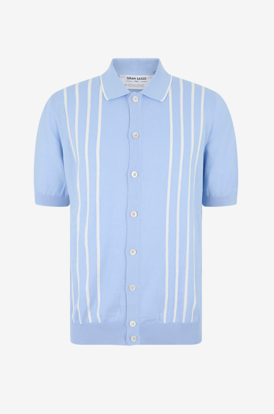 GRAN SASSO Short-sleeved striped cotton cardigan Men LIGHT BLUE 1
