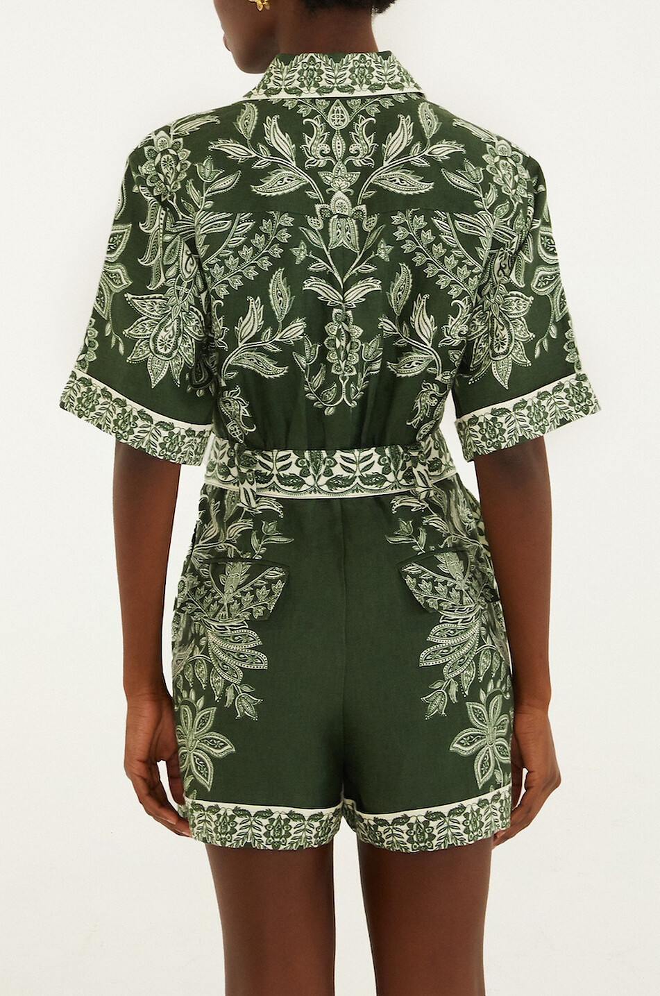 FARM RIO Combi-short à col chemise en lin imprimé Miranda Femme VERT 4