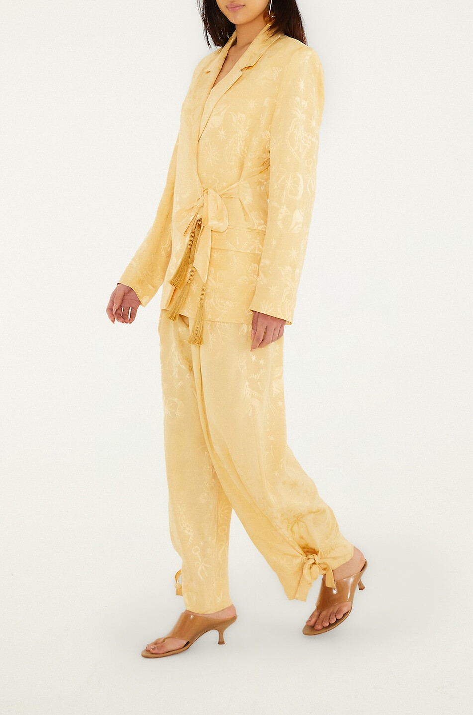 FARM RIO Oversized viscose jacquard notched lapel blazer Women LIGHT YELLOW 3