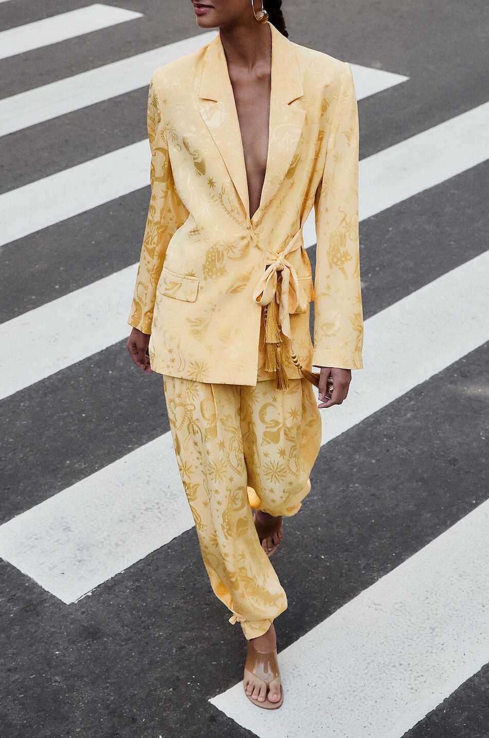 FARM RIO Oversized viscose jacquard notched lapel blazer Women LIGHT YELLOW 5