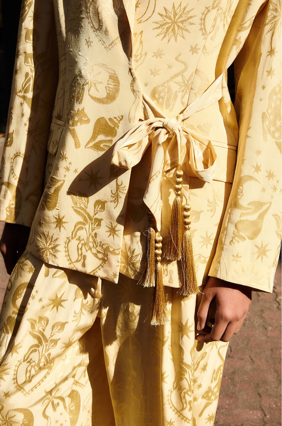 FARM RIO Oversized viscose jacquard notched lapel blazer Women LIGHT YELLOW 6