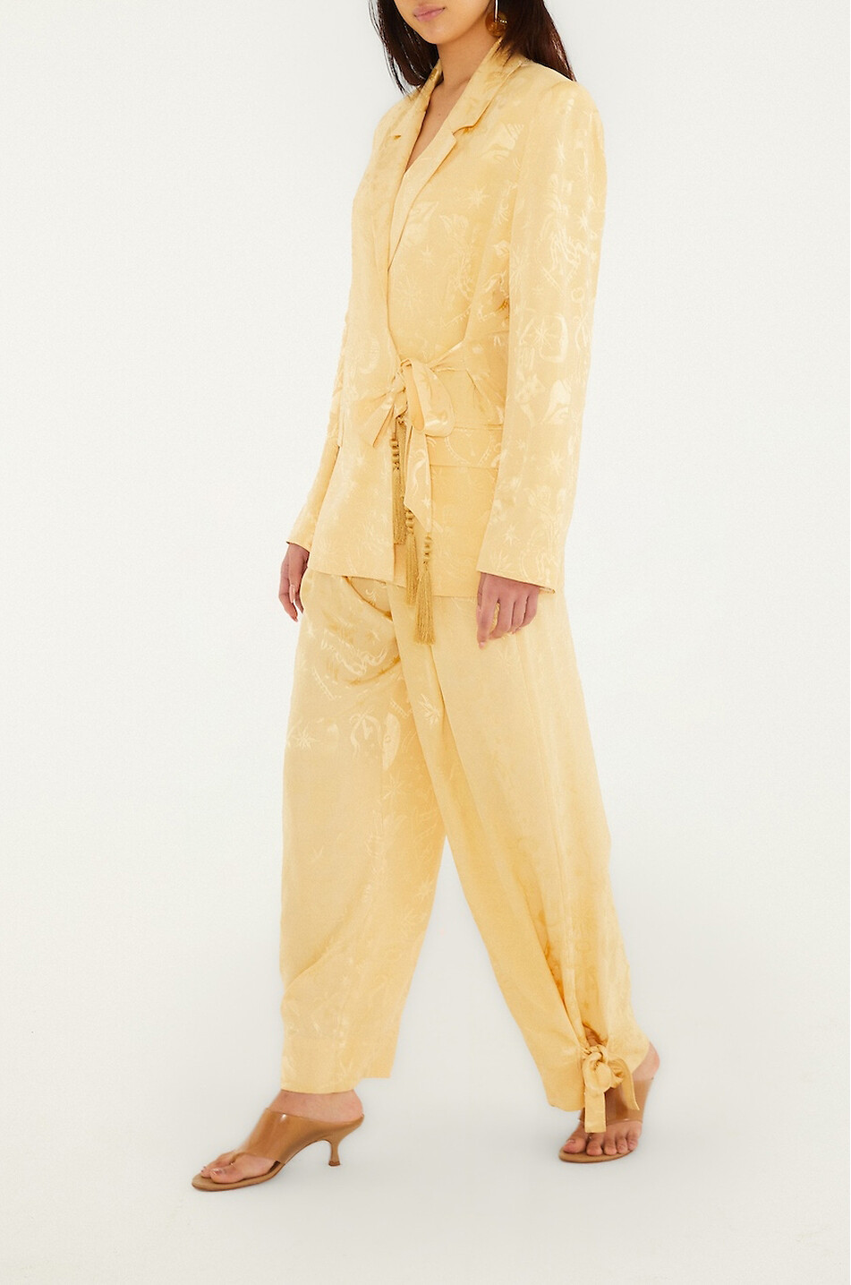 FARM RIO Pleated straight-leg viscose jacquard trousers Women LIGHT YELLOW 3