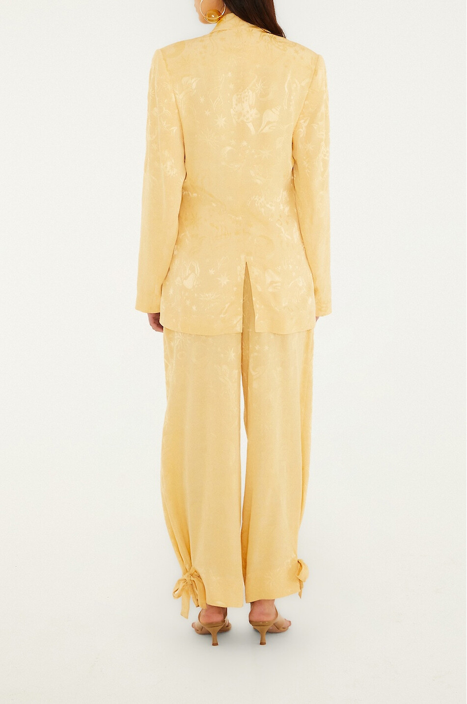 FARM RIO Pleated straight-leg viscose jacquard trousers Women LIGHT YELLOW 4