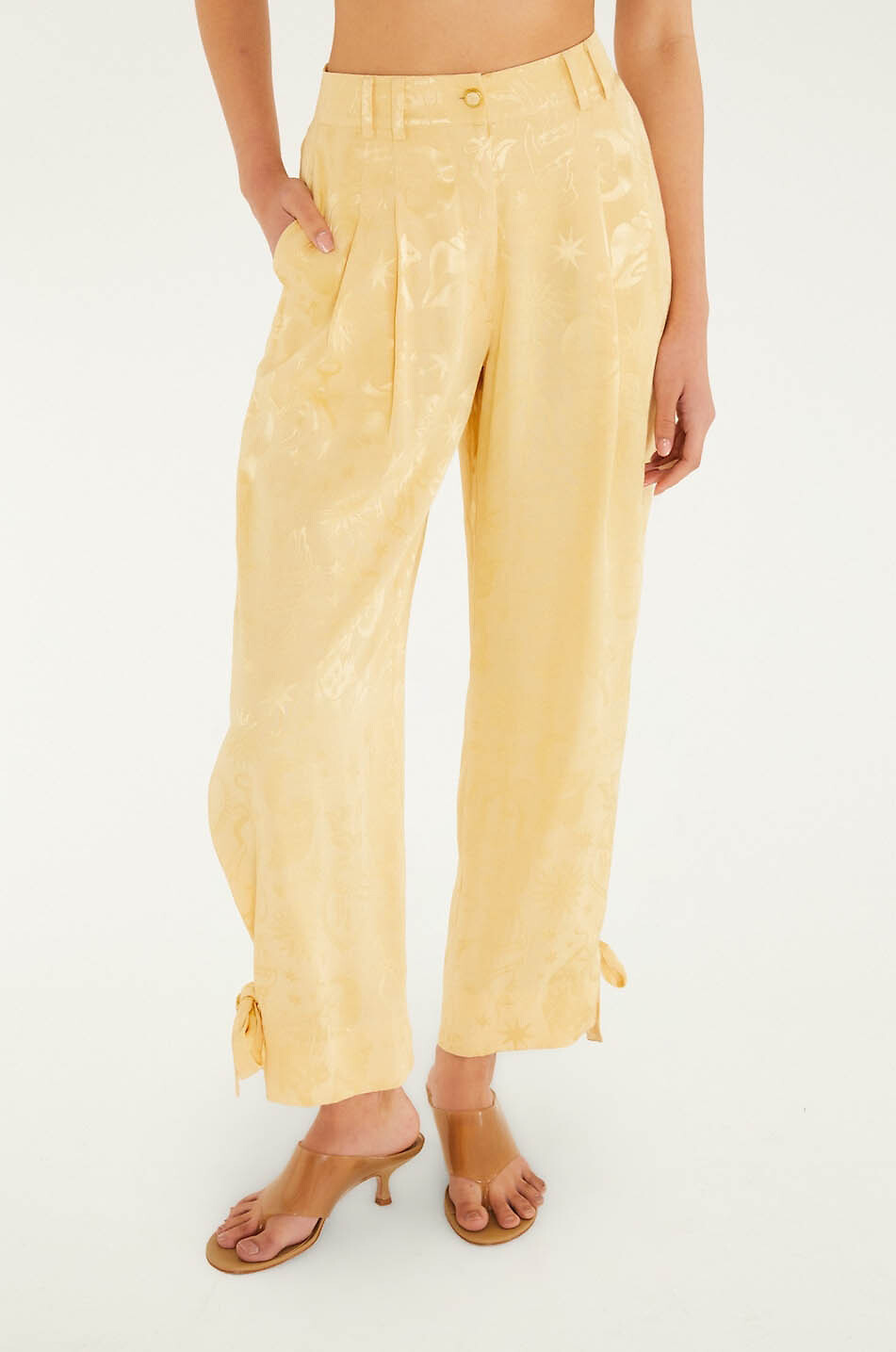 FARM RIO Pleated straight-leg viscose jacquard trousers Women LIGHT YELLOW 6