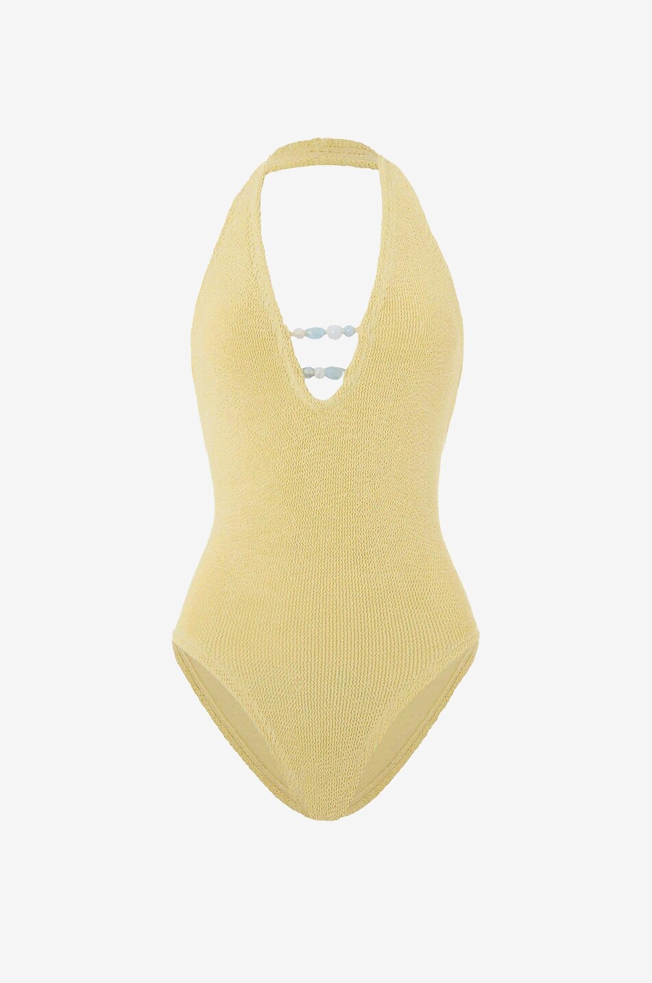 HUNZA G Badeanzug mit V-Ausschnitt und Perlenstickerei Adriana Damen GELB 1
