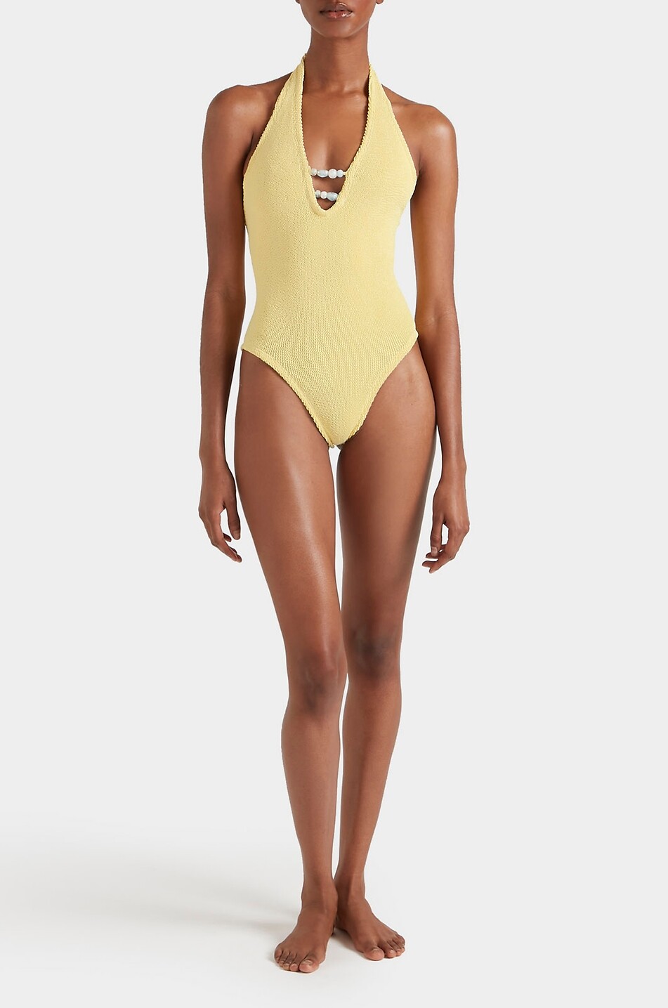 HUNZA G Badeanzug mit V-Ausschnitt und Perlenstickerei Adriana Damen GELB 2