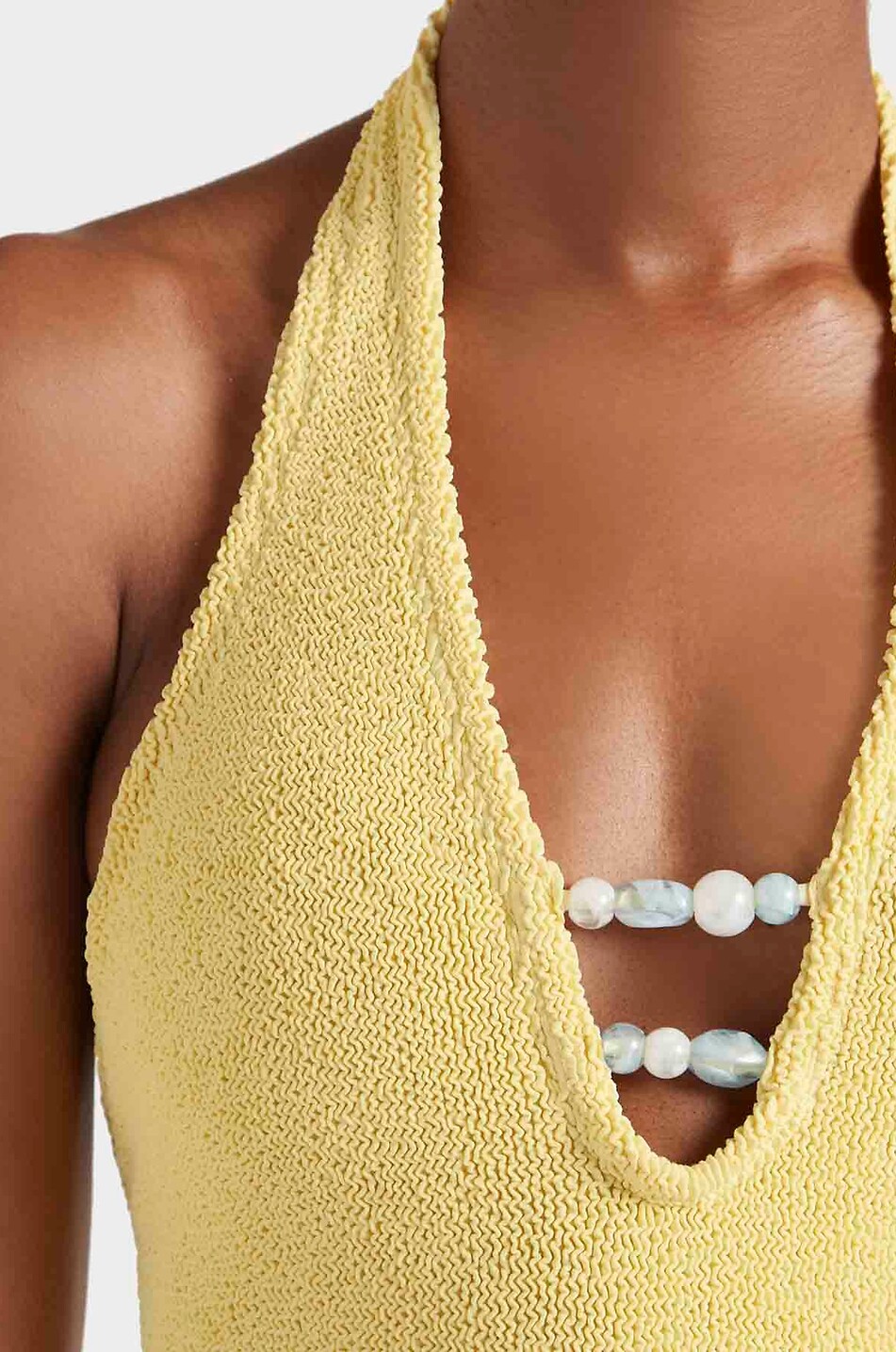 HUNZA G Badeanzug mit V-Ausschnitt und Perlenstickerei Adriana Damen GELB 4