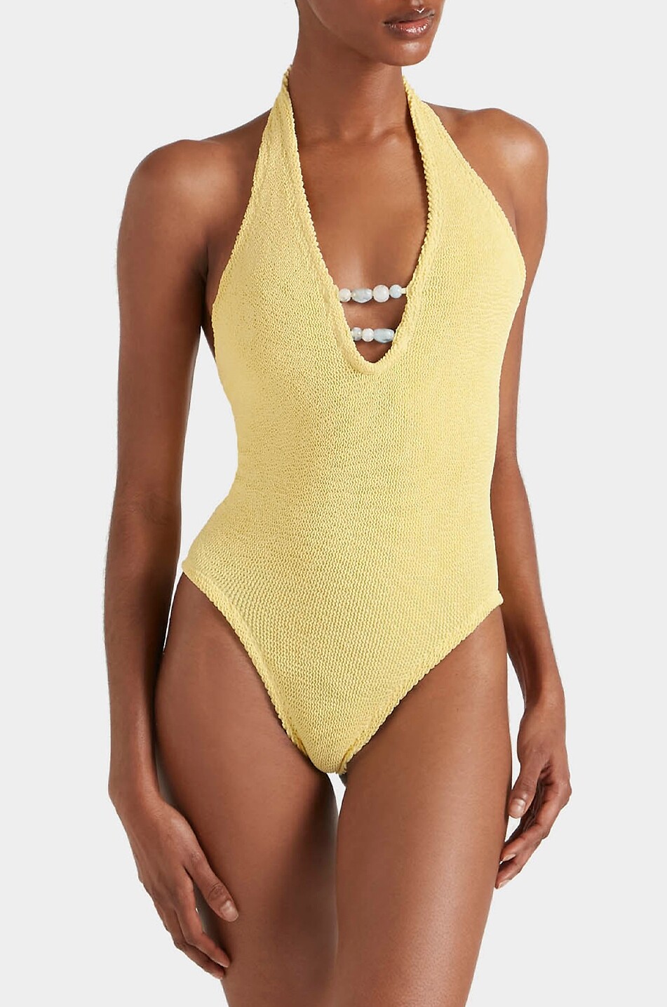 HUNZA G Badeanzug mit V-Ausschnitt und Perlenstickerei Adriana Damen GELB 5