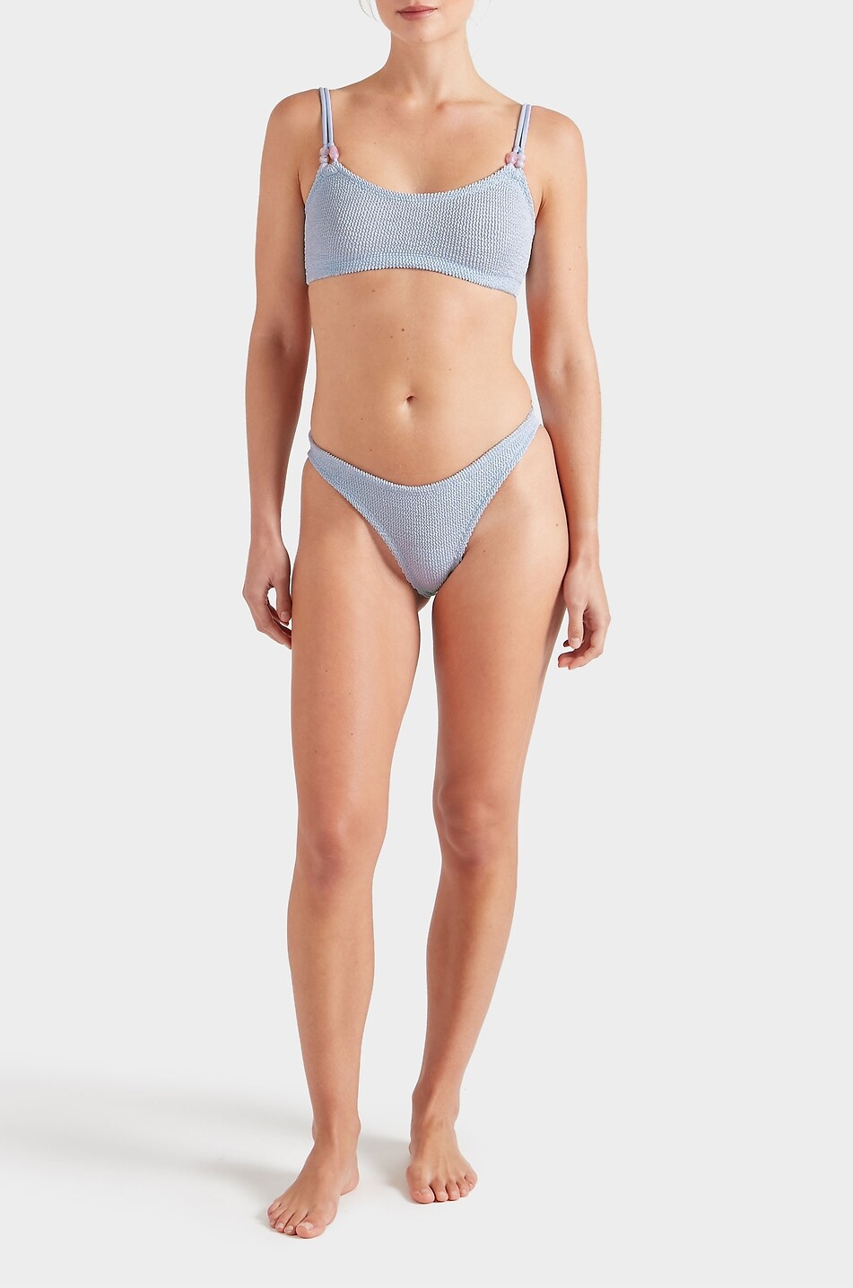 HUNZA G Cassie pearl-embroidered two-piece swimsuit Women LIGHT BLUE 2