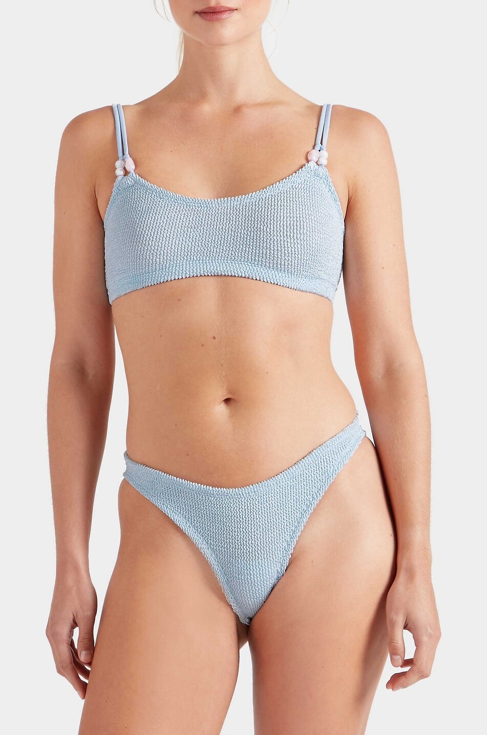 HUNZA G Cassie pearl-embroidered two-piece swimsuit Women LIGHT BLUE 4