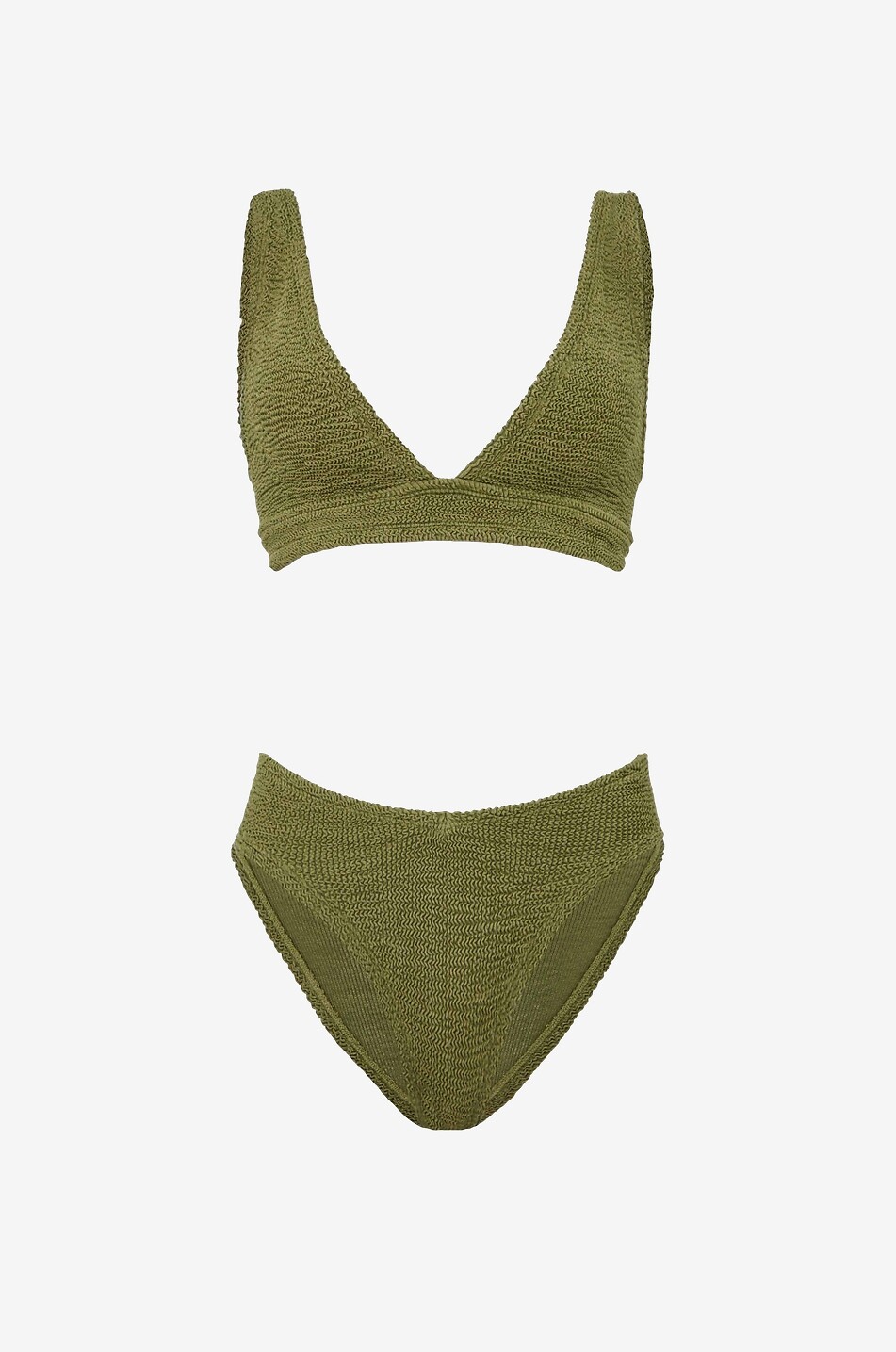 HUNZA G Zweiteiliger Badeanzug mit V-Ausschnitt Angel Damen KHAKI 1