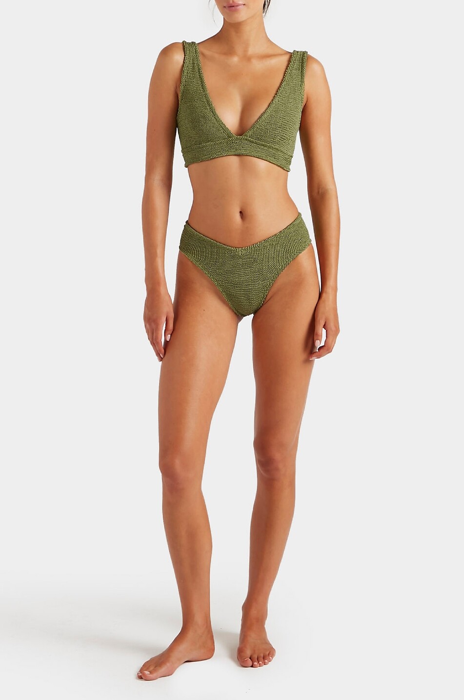 HUNZA G Zweiteiliger Badeanzug mit V-Ausschnitt Angel Damen KHAKI 2